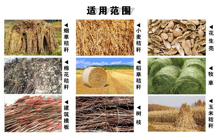 煙桿顆粒機(jī)原料：煙草秸稈、玉米秸稈、小麥秸稈等